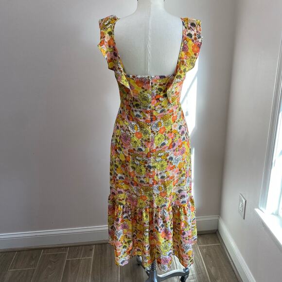 BCBG Generation Yellow Ruffle Floral Print Midi Dress Size Small - Picture 5 of 12